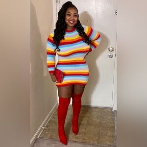 Colorful Striped Fuzzy Dress
